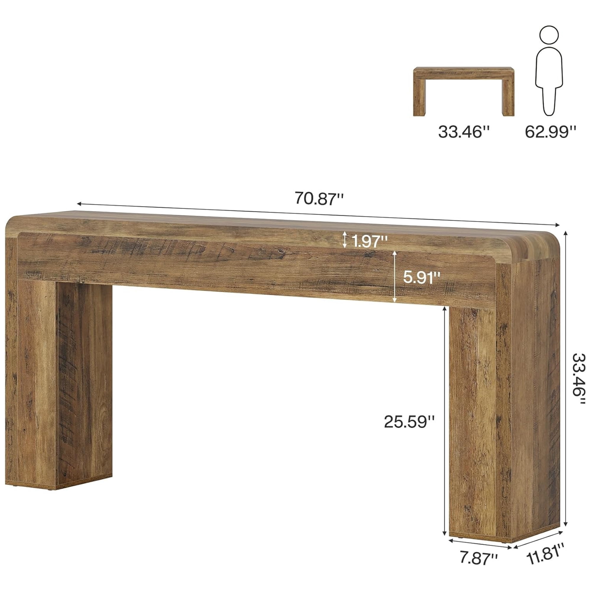70.9" Extra Long Farmhouse Rustic Console Table, Wooden Behind Couch Storage Table, Narrow Entryway Foyer Stand for Living Room & Hallway (Brown)
