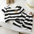 thumbnail image 2 of Toddler Boys Striped 2-Piece Outfit Summer Crew Neck Short Sleeve Top Elastic Waist Matching Shorts Kids Casual Set Khaki 12-18 Months, 2 of 7