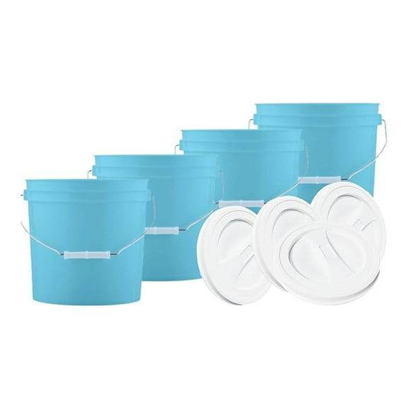2 Gallon Aqua Buckets pails with Lids(Pack of 4) Food Grade - BPA Free Made in USA