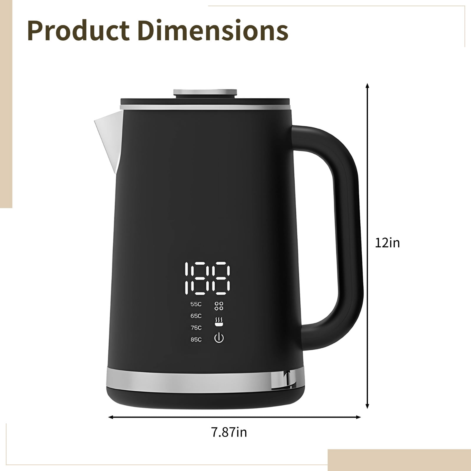 Stainless Steel Electric Kettle, 1.6L Large Capacity, 1500W Fast Boiling, Adjustable Temperature Keep Warm, LED Display, Auto Shut-Off