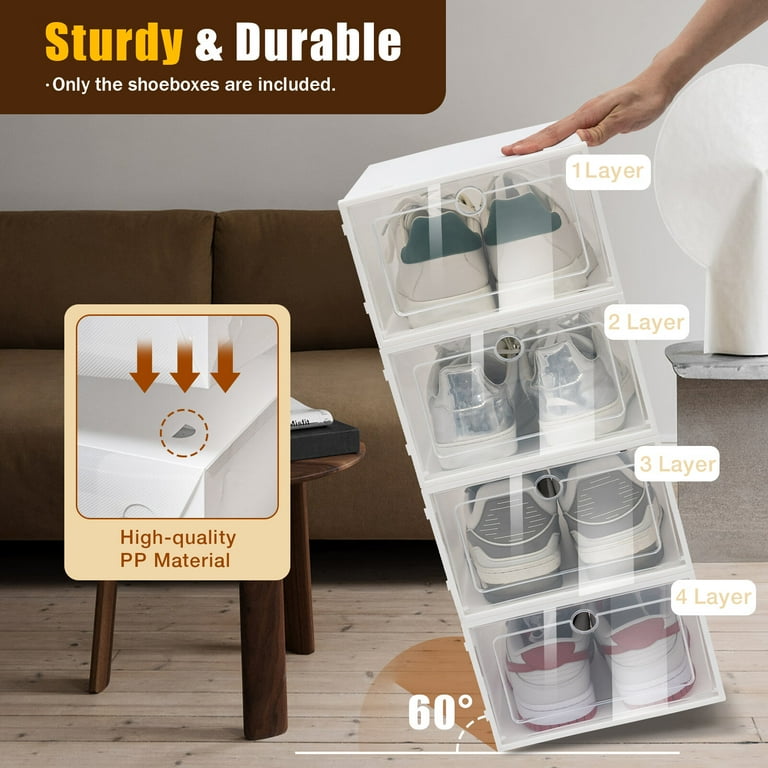 24 Pack Shoe Storage Box, Plastic Foldable Shoe Box, Stackable Clear Shoe Organizer The Twillery Co. Finish: White