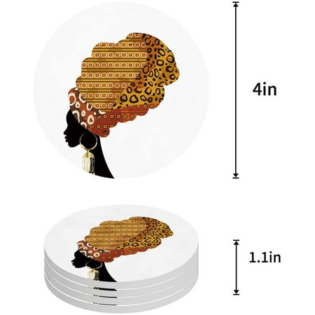 

KXMDXA Woman Set of 4 Round Coaster for Drinks Absorbent Ceramic Stone Coasters Cup Mat with Cork Base for Home Kitchen Room Coffee Table Bar Decor
