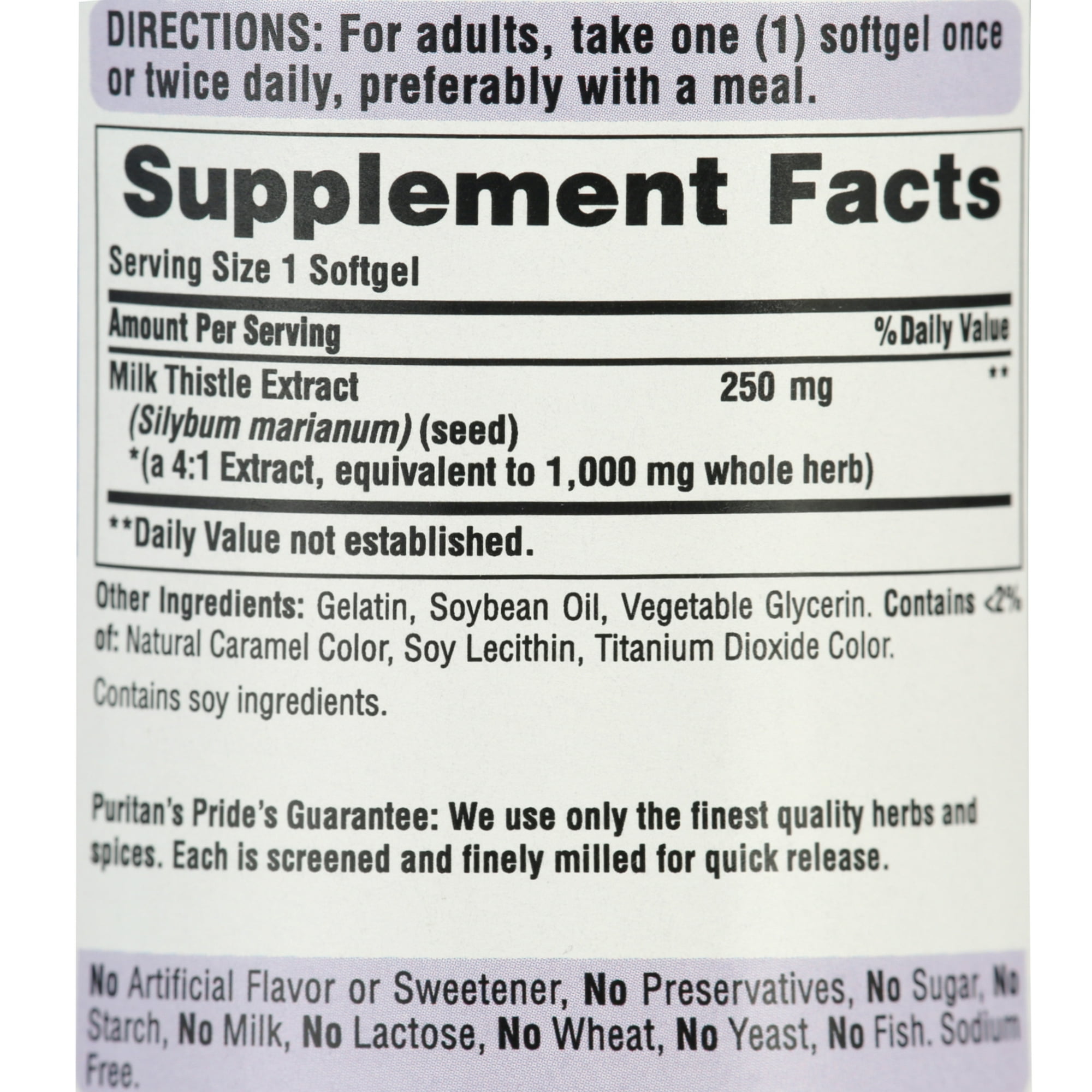 Puritan's Pride of Milk Thistle 4:1 Extract 1000 Mg (Silymarin)-180 Softgels