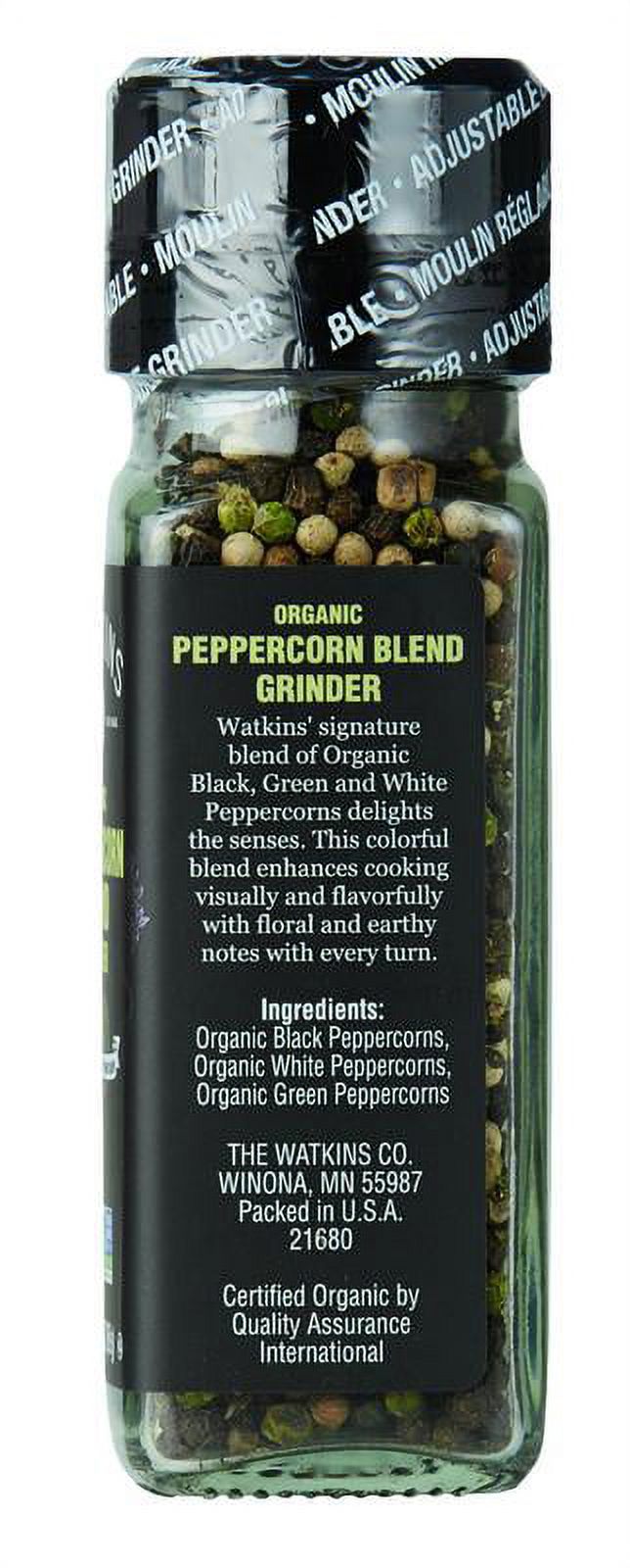 Watkins Gourmet Organic Spice Grinder, Peppercorn Blend, 2.4 oz (Glass Container, Shelf Stable, Fish-Free)