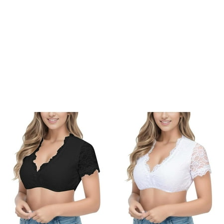 Wijhcboe 2 Pack Women Tube Tops for Women plus Size 5x 1PC Underwire Lingerie Lace Tube Top Bodysuit for Women Vest Women s Elegant Dirndl Blouse Black Dirndl Blouse Lace Blouse For Oktoberfest Stra