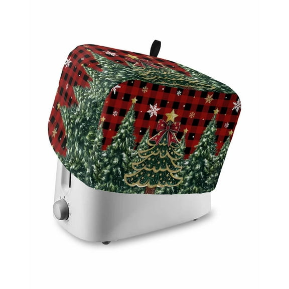 Fsddascl Red Plaid Christmas Small Toaster Cover 2 Slice, Kitchen Appliance Covers, Snowflake Xmas Christmas Tree Toaster Oven Cover with Loop, Bread Machine Cover Polyester Dust Cover Protection