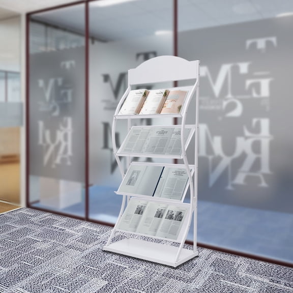 DENEST Floorstanding Literature Rack Magazine Brochure Travel Information Iron White