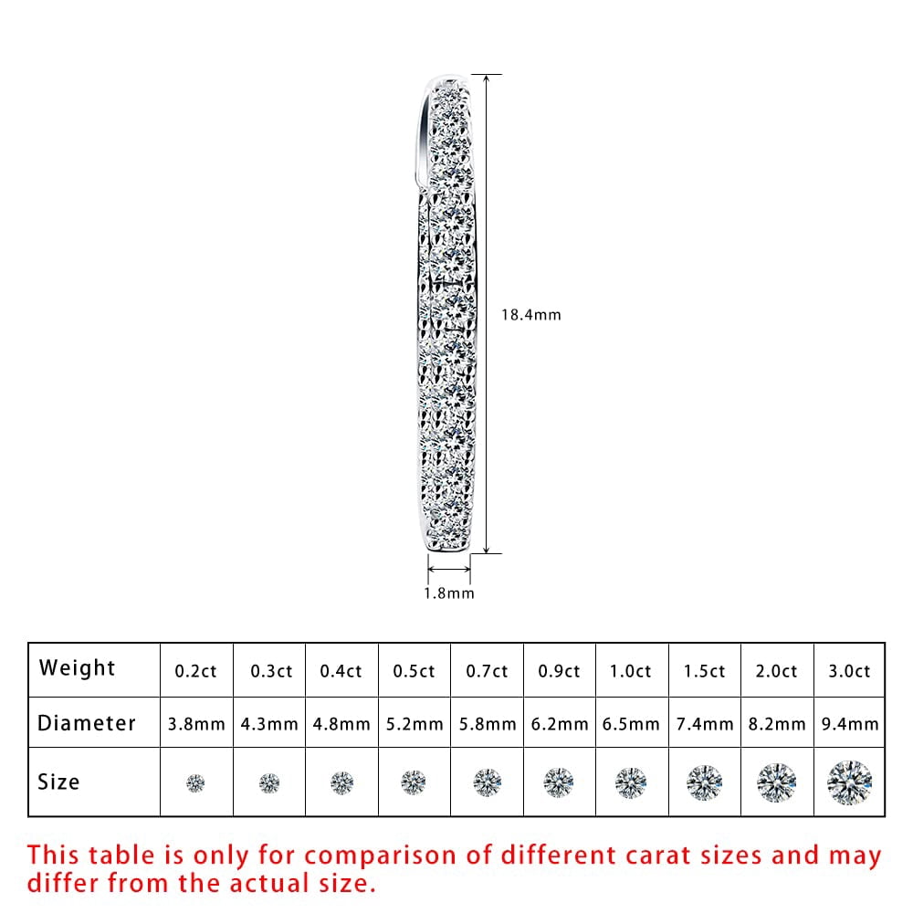 Unique Moments Sterling Silver 1 Ct Round Cut Lab Grown Diamond Hoop Earrings for Women