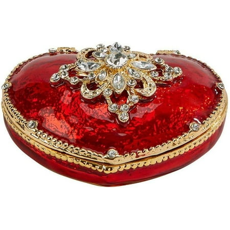 (D) Red Heart Trinket Box, Jewelry Box with Swarovski, Decorative Gift for Woman