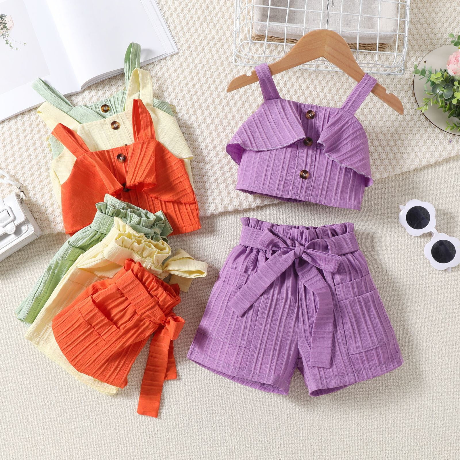 Coerni Toddler Girls Clothes 3T 4T 5T 6T 7T Summer Outfits Baby Kids Short Sleeve T-Shirt Tops & Bow Shorts Sets 2pcs