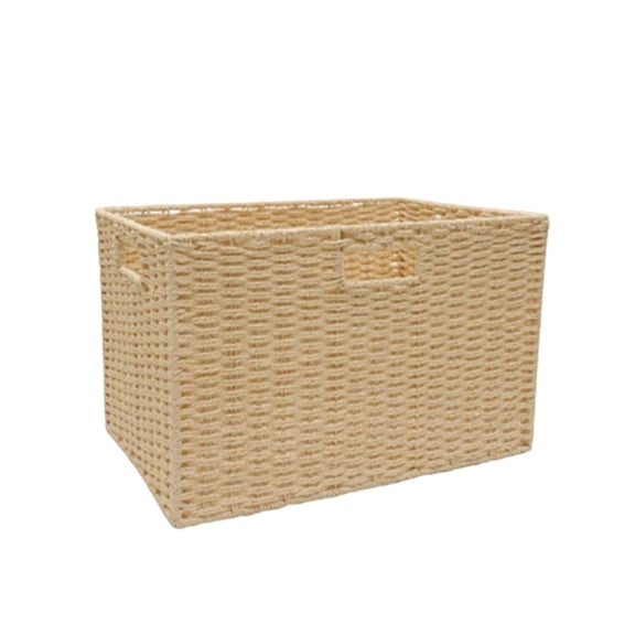 Handwoven Natural Storage Basket with Insert Handles, Laundry Organizer for Bedroom and Living Room Shelves - Rustic Seagrass Nursery Pantry Basket (Light Yellow)