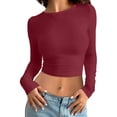 thumbnail image 1 of MIASHUI T-Shirt à Manches Longues Court Ajusté Col Rond Uni pour Femmes Couche de Base Rouge,G, 1 of 4