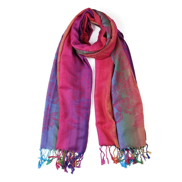 INSPIRE CHIC Large Tassel Wrap Floral Gradient Color Scarf for Women Orange