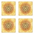 thumbnail image 1 of Safari Coaster Set of 4, Zodiac Lion Baroque Motifs on Grunge Aged Background Pride Sign Astrology Theme, Square Hardboard Gloss Coasters, Standard Size, Yellow Orange, by Ambesonne, 1 of 2
