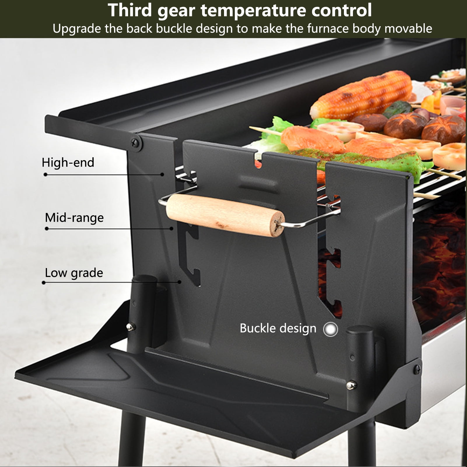 ZNNT BBQ Charcoal Grill Foldable Outdoor Barbecue Tool for Patio Backyard Black
