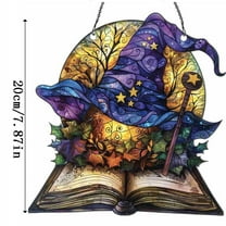 Luoshdecor Witch Hat Window Hanging Panel,Acrylic Stained Glass Window Hanging Decor Panel Hangings Wall Halloween Decor(1 Pack)