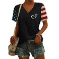 thumbnail image 2 of TSADFHJI Hauts pour Femmes Mode Décontractée Imprimée Col en V Manches Courtes Pull T-Shirt m Noir, 2 of 4