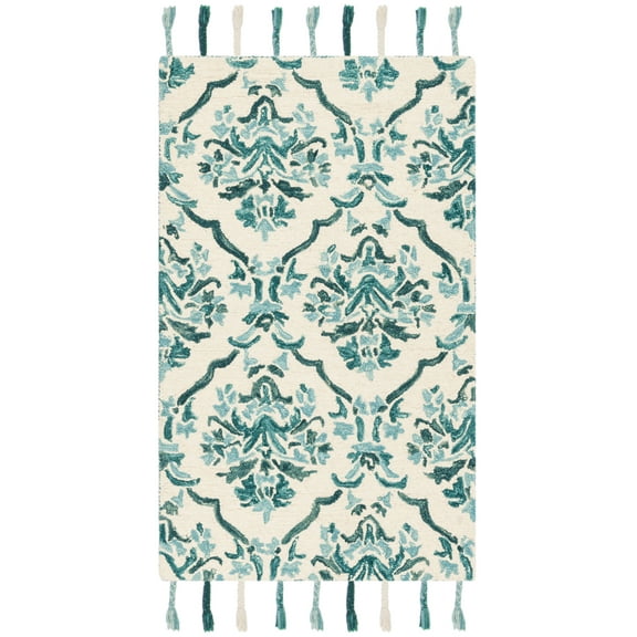 SAFAVIEH Suzani Oakley Geometric Wool Area Rug, Ivory/Turquoise, 3' x 5'
