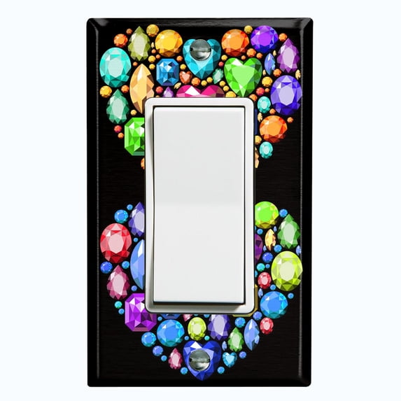 Metal Light Switch Plate Cover Colorful Multi-Shaped Gemstone Heart DIA004