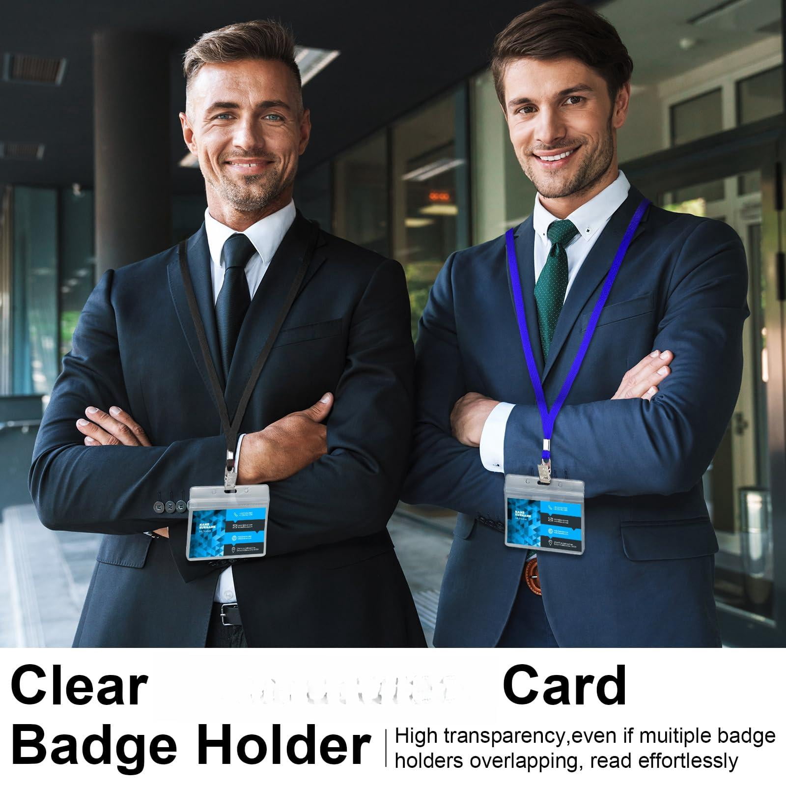 100 Sets Clear Name Tags With Lanyard  Lanyards For Id Badges Reusable Strap Holder Plastic Adults Business School Church Conference (black Blue)