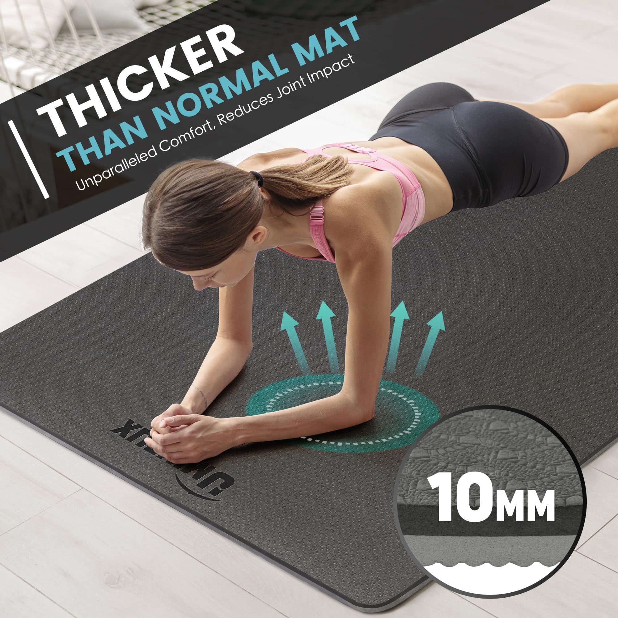 Yoga Mat for Men and Women 2/5 Inch Extra Thick All-Purpose TPE Fitness Mat, Non-Slip and Eco Friendly Exercise Mat for Yoga, Pilates, Stretching, Black and Dark Grey