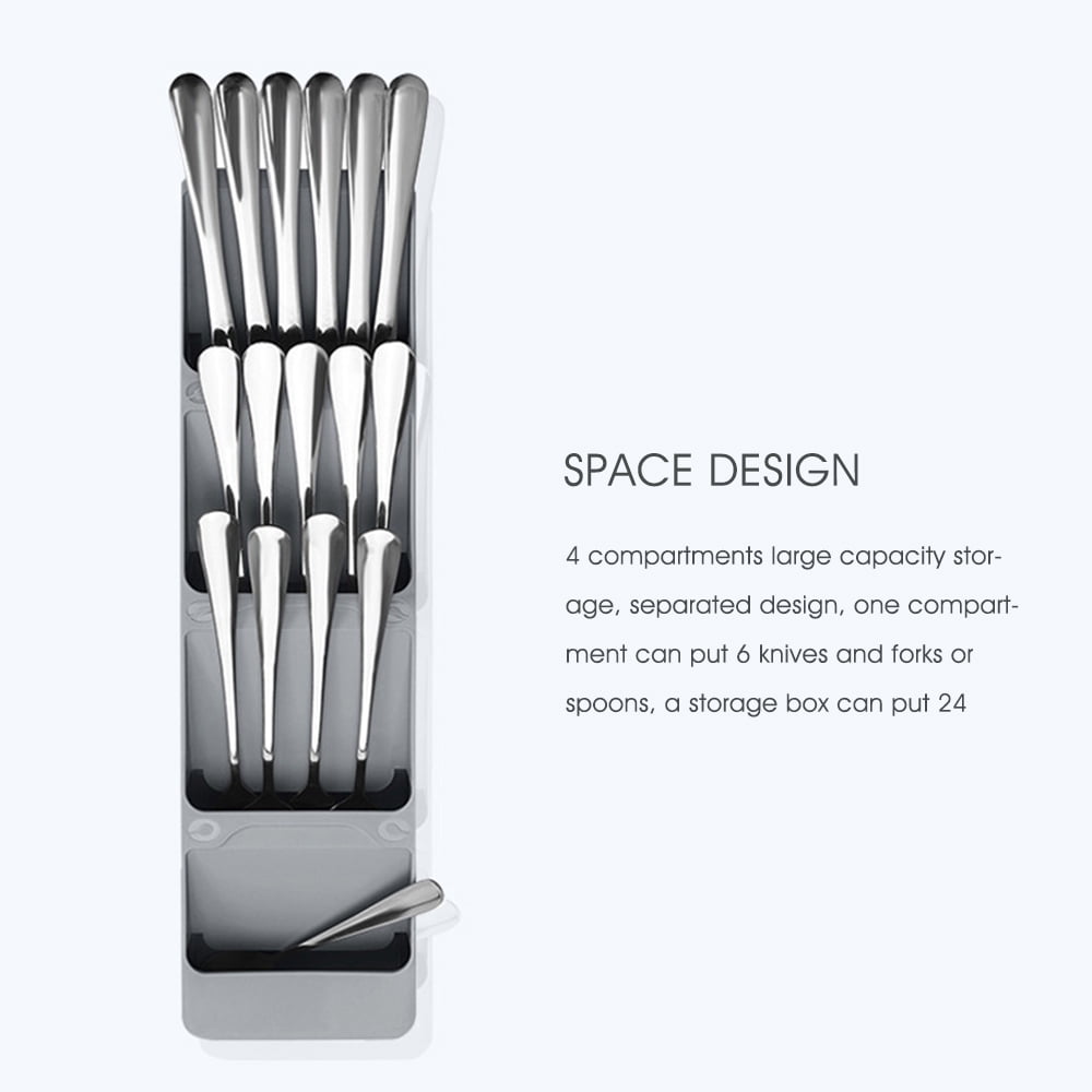 Private Jungle Kitchen Drawer Organizer Tray Compact Cutlery Organizer Tray Box for Silverware Cutlery Spoon Knife and Fork Partition Storage, Grey Private Jungle Kitchen Drawer Organizer Tray Compact Cutlery Organizer Tray Box for Silverware Cutlery Spoon Knife and Fork Partition Storage, Grey