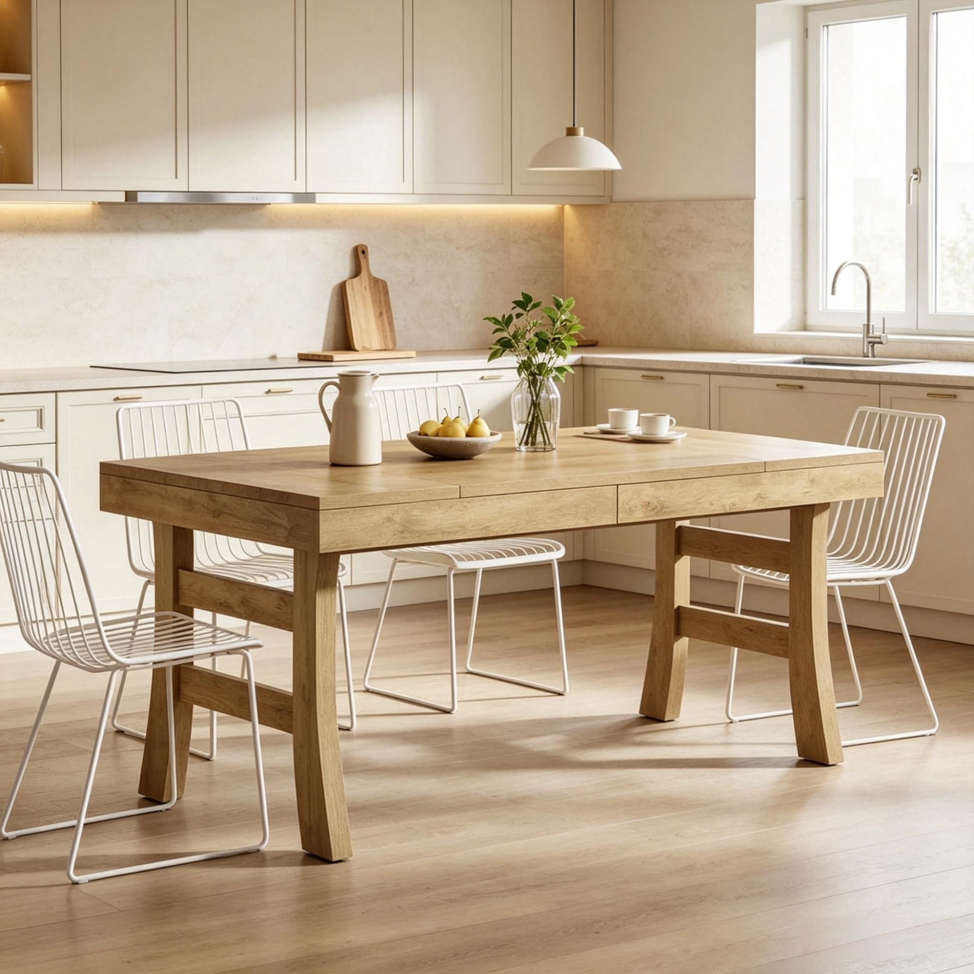 63 in Farmhouse Dining Table for 4 to 6 People, MDF Kitchen Dinner Table