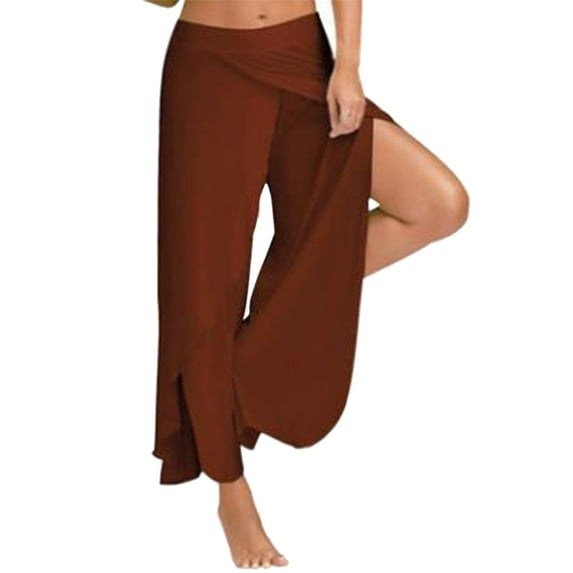 Colisha Ladies Petite High Slit Harem Yoga Pants Womens Loose Fit Lounge Beach Pants Wide Leg Pants Loungewear