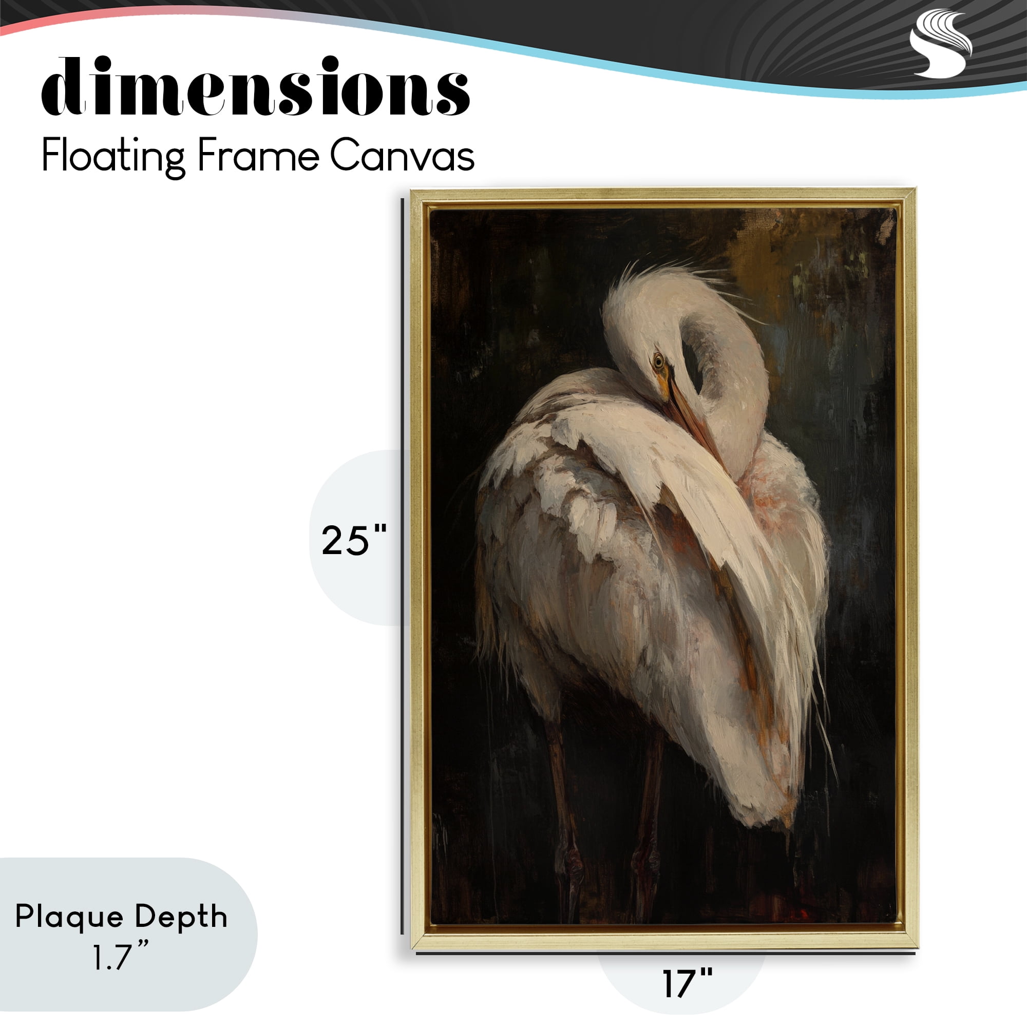 Stupell Industries Sleeping Egret in Golden Light Gold Framed Floater Canvas Wall Art, design by Petal Prints Design