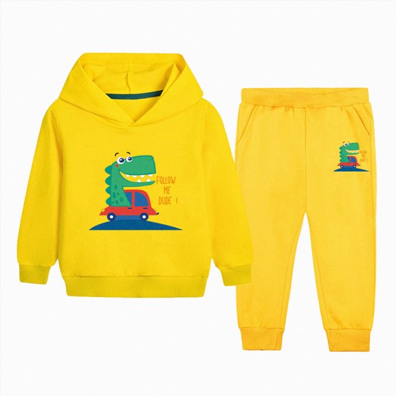 Zuwimk Toddler Boy Girls Sweat Suit Set - 2 Piece Soft Graphic Print Long Sleeve Pullover Hoodies and Athletic Jogger Sweatpants Outfits(T025-Yellow)
