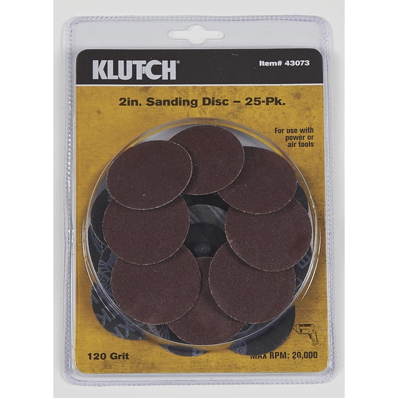 Klutch 2in., 120 Grit Sandpaper Discs with Rolok Quick Connect, 25-Pack, For Use with Power Drill, 1/4in. Round Shaft