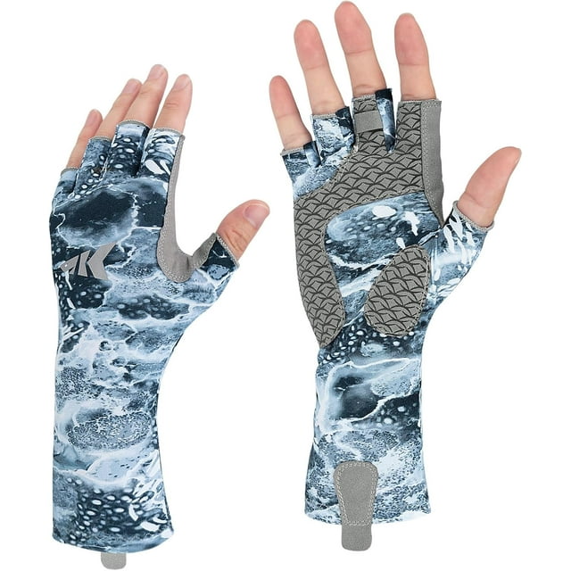 czcpp-San Rafael Gants de Pêche, Protection Solaire UPF 50 1/2 Gants Sans Doigts Séchage Rapide, Gants de Protection UV à Revers Prolongé pour Extérieur, Kayak, Aviron, Pagaie, Canoë, Chasse