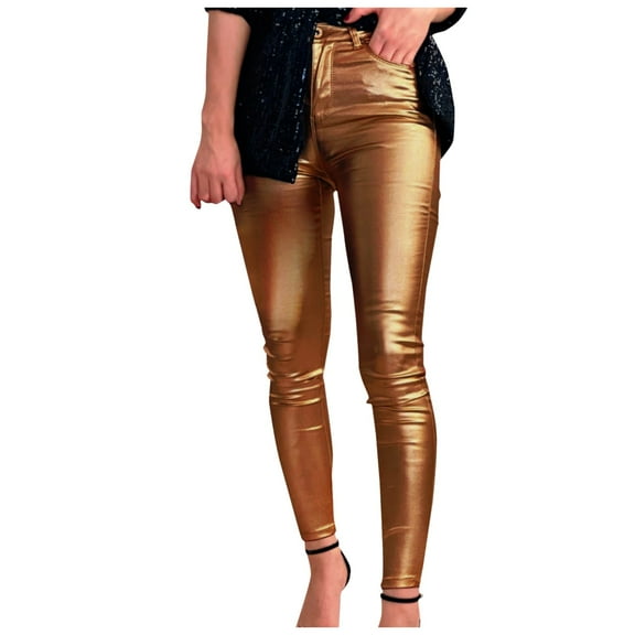 Women's Sexy Mid Waist Leather Leggings Stretch Leather Pleather Pants