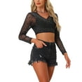 thumbnail image 4 of INSPIRE CHIC Glitter Crop Top for Women's Star Printed Self-tie Sparkly Party Beach Sheer Slim Fit Tops Black XS, 4 of 5