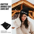 thumbnail image 5 of Gorro de invierno para mujer, con orejas de gato, tejido a crochet, trenzado y doble pompón (negro), 5 of 5
