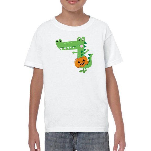 Funny Crocodile W Pumpkin  T-Shirt Juniors -Image by Shutterstock,  Medium