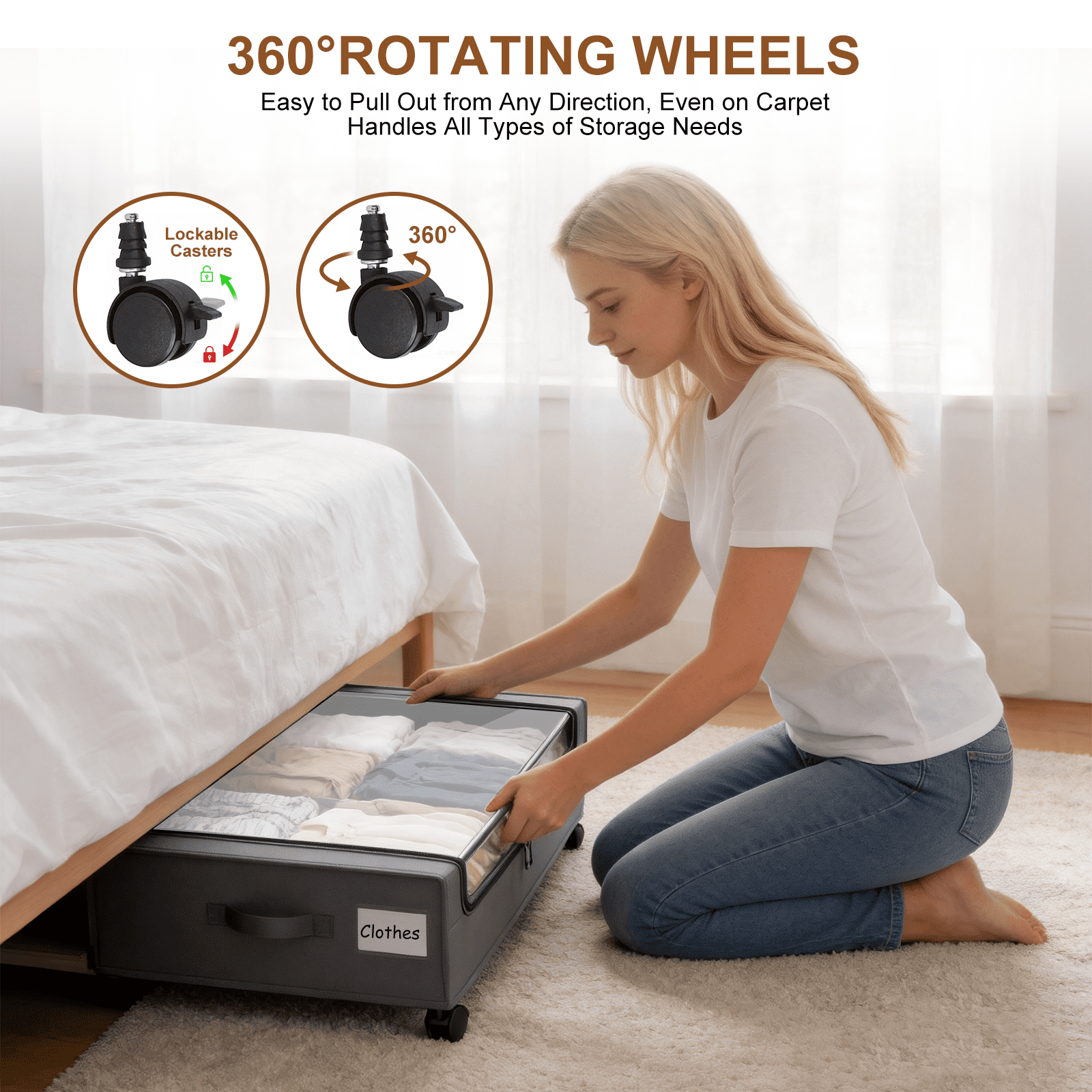 2-Pack Under Bed Storage with Wheels, Grey Under Bed Storage Containers, Underbed Shoe Storage Organizer, Rolling Under Bed Metal Drawers for Clothes, Blankets(31.5 x 17.3 x 6.8 in)