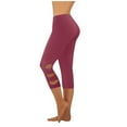 thumbnail image 2 of YTCAMLO Plus Size Capri Leggings for Women Casual Tummy Control Cropped Yoga Pants Workout Running Leggings Side Eyelet Basic Trousers, Wine XL, 2 of 7