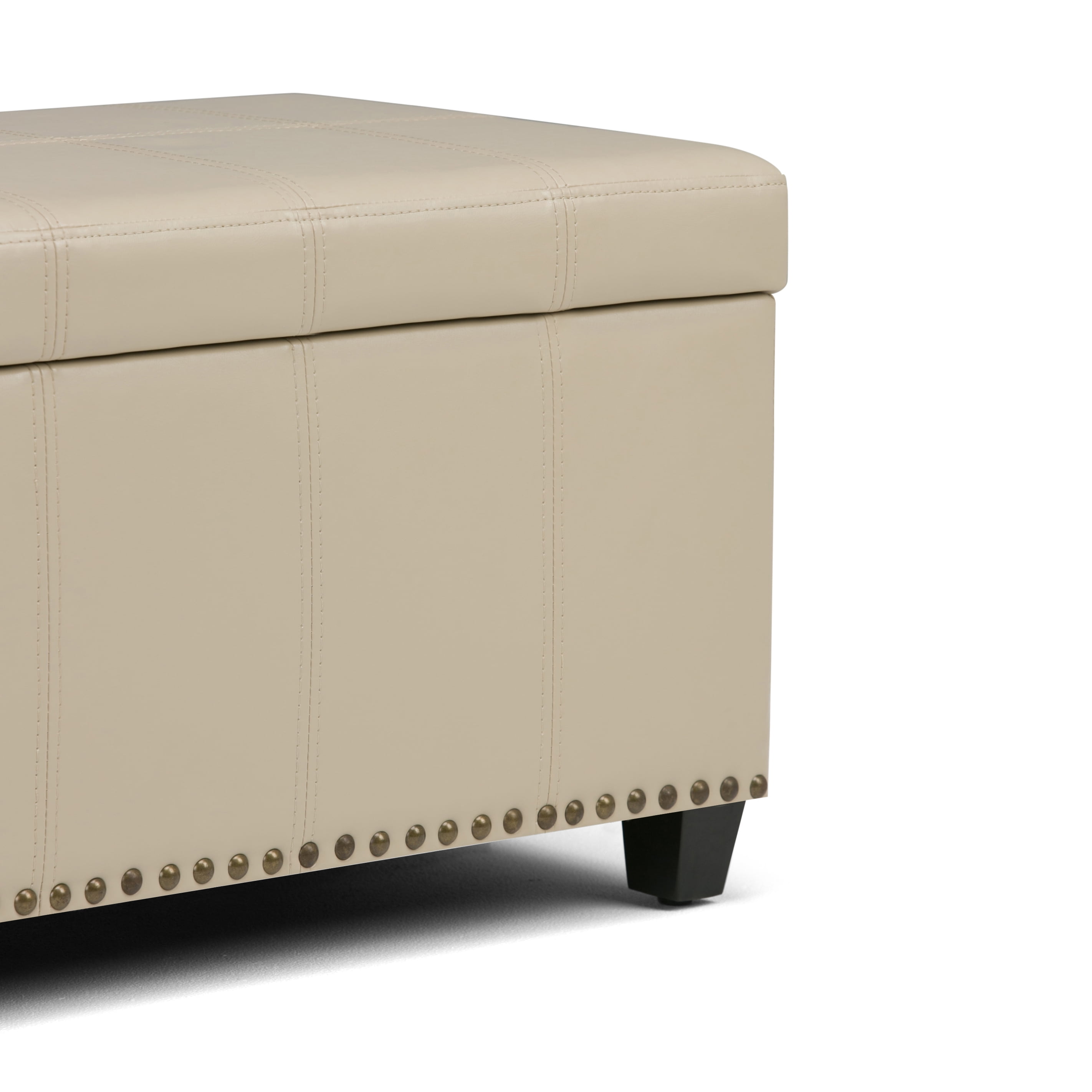 Amelia 33 inch Wide Transitional Storage Ottoman Bench in Satin Cream Vegan Leather