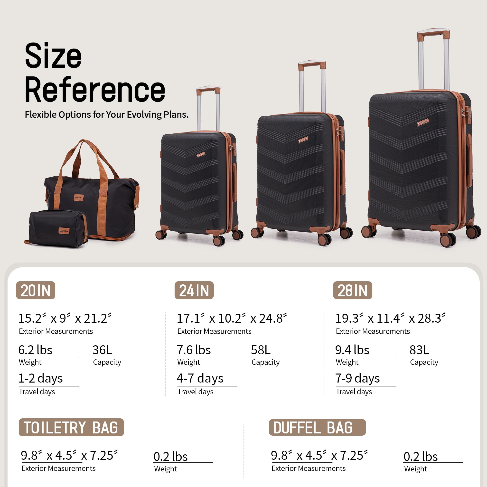 CONCEPZEN 5-Piece Expandable Hardshell Luggage Set with Spinner Wheels TSA Approved Carry On 20-Inch & Checked 24/28-Inch Lightweight Suitcases Suitable for Business and Family Travel
