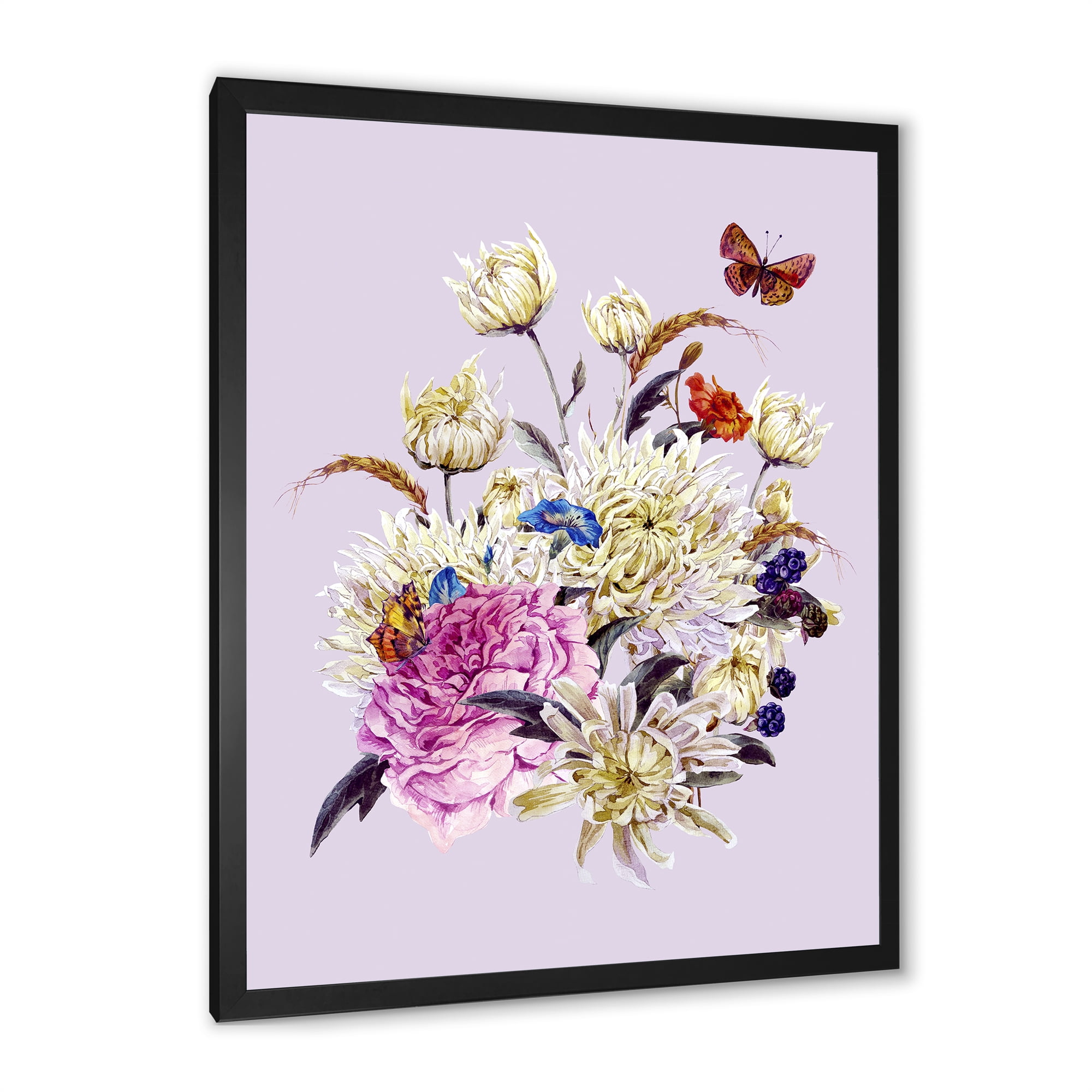 Designart 'Ancient Chrysanthemums With Bouquet I' Traditional Framed Art Print