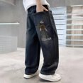 thumbnail image 2 of FYDUU Boys Baggy Jeans Straight Wide Leg Denim Pants Elastic Waist Jeans with Pockets Streetwear Denim Trousers for Children Daily Clothing, 2 of 7