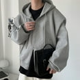 thumbnail image 4 of ZHaobin 2024 Autumn New Padded Shoulder Design Solid Streetwear Men Double Zip-up Hooded Sweatshirts Harajuku Casual Daily Hoodies (Gray,M), 4 of 7