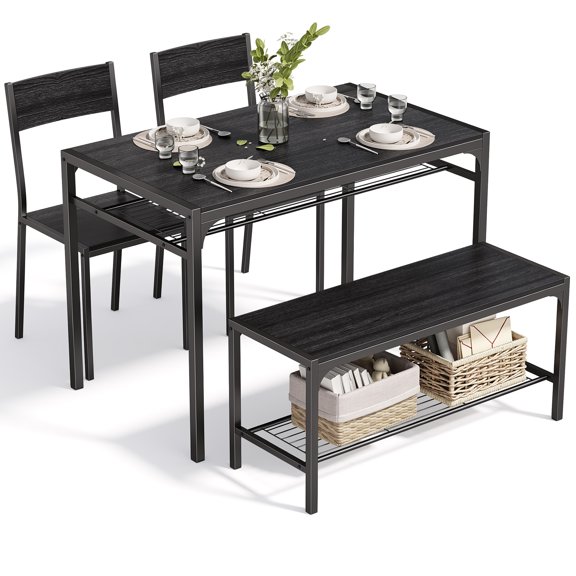 Dining Table Set for 4, Gizoon 4-Piece Kitchen Table and Chairs Set with Storage Rack, Black Modern Dining Room Set for Small Spaces