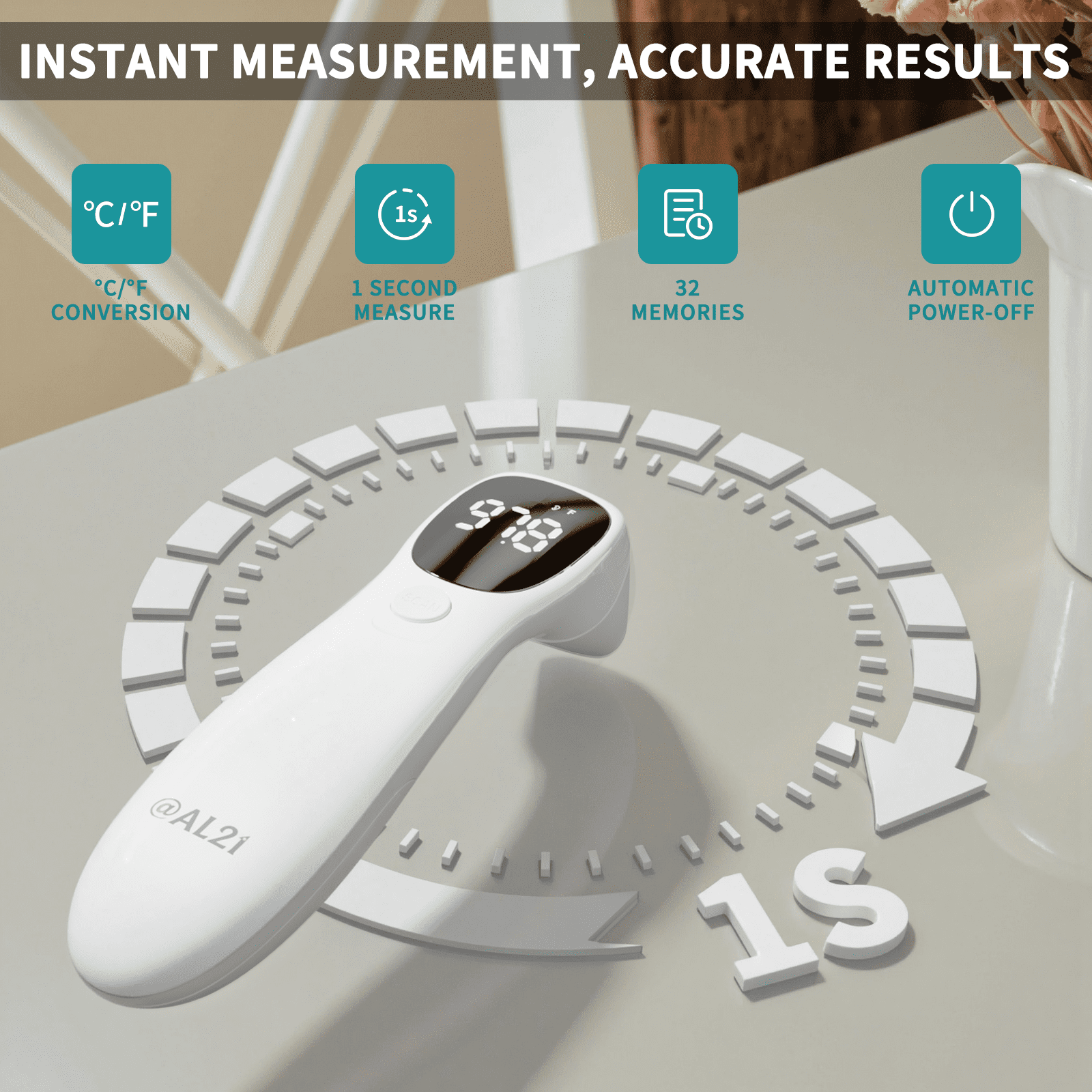 AL21 Dual Mode Thermometer for Adults, Kids, and Babies – Infrared Digital Forehead and Ear Thermometer, No Touch with Fever Alarm and Fast Results