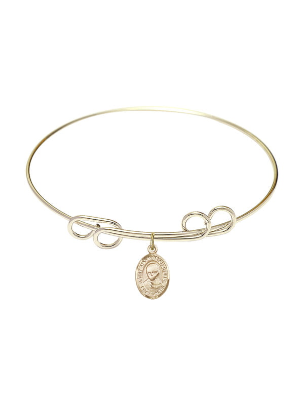 Bonyak Jewelry Round Double Loop Bangle Bracelet w/St Maximilian Kolbe in Gold-Filled
