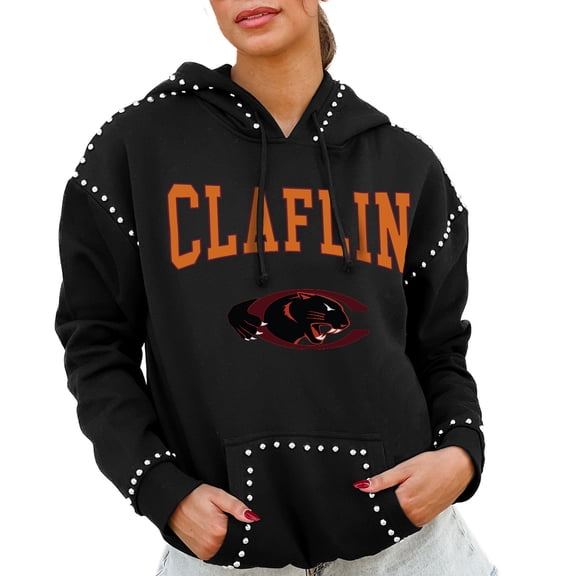 Women's Gameday Couture  Black Claflin Panthers Studded Pullover Hoodie
