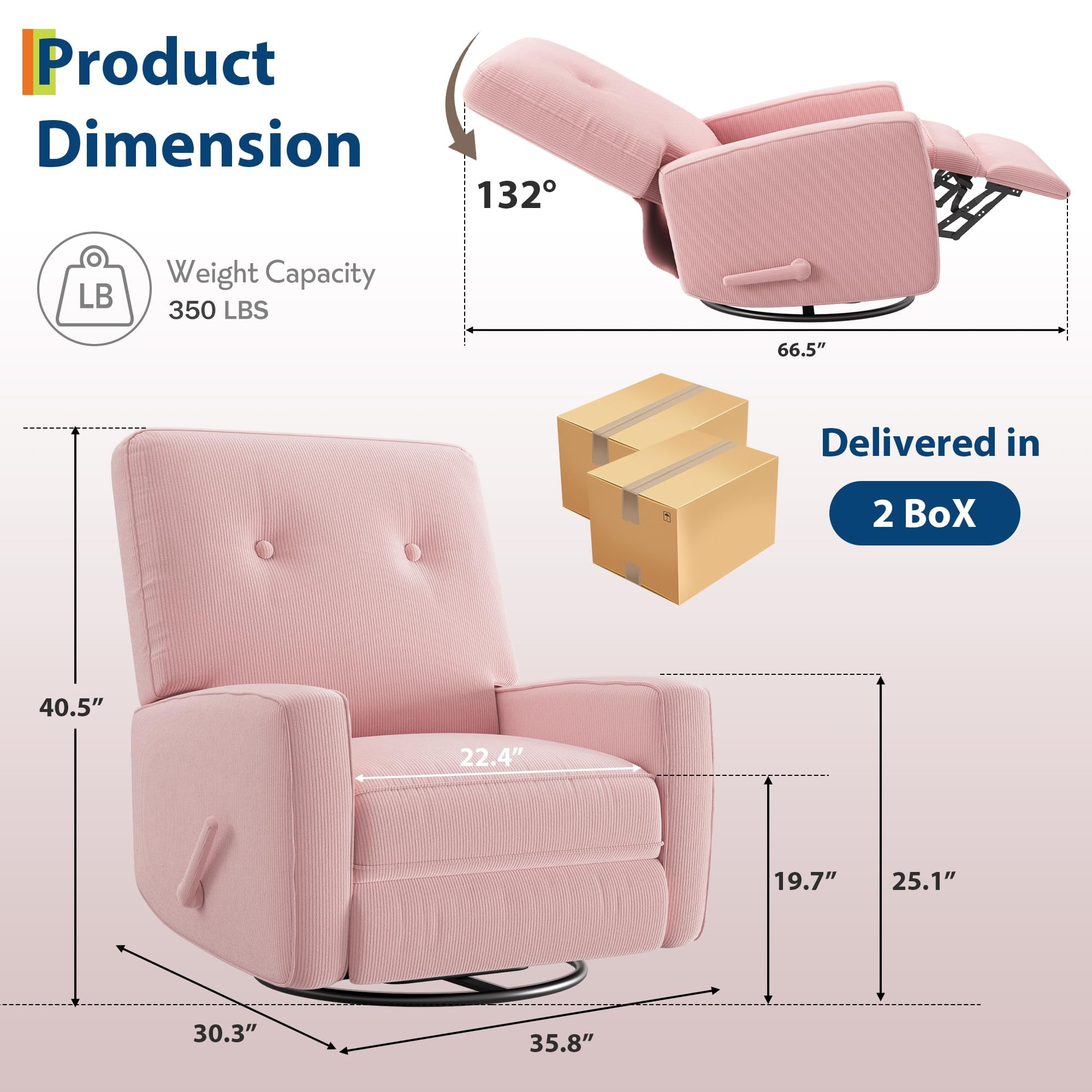 M optimized Recliner Chairs, Swivel Rocker Recline, Glider Recliner Nursery Chair for Adults, 360° Swivel Glider Rocking Chair for Living Room, Bedroom, Office