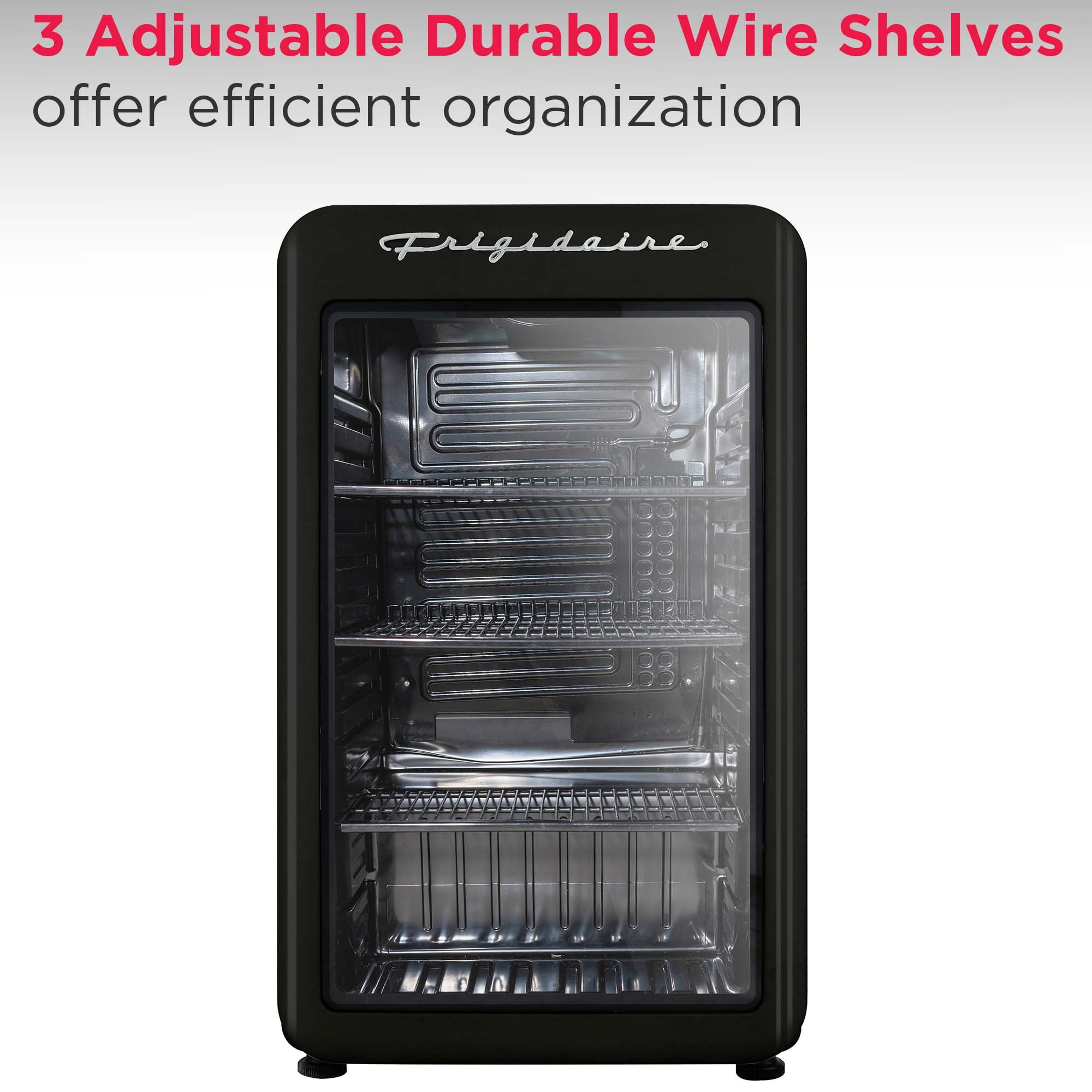 Frigidaire 3.3 Cu. ft. 102 Can Retro Refrigerator, 95 Liter Mini Fridge with Glass Door, Black