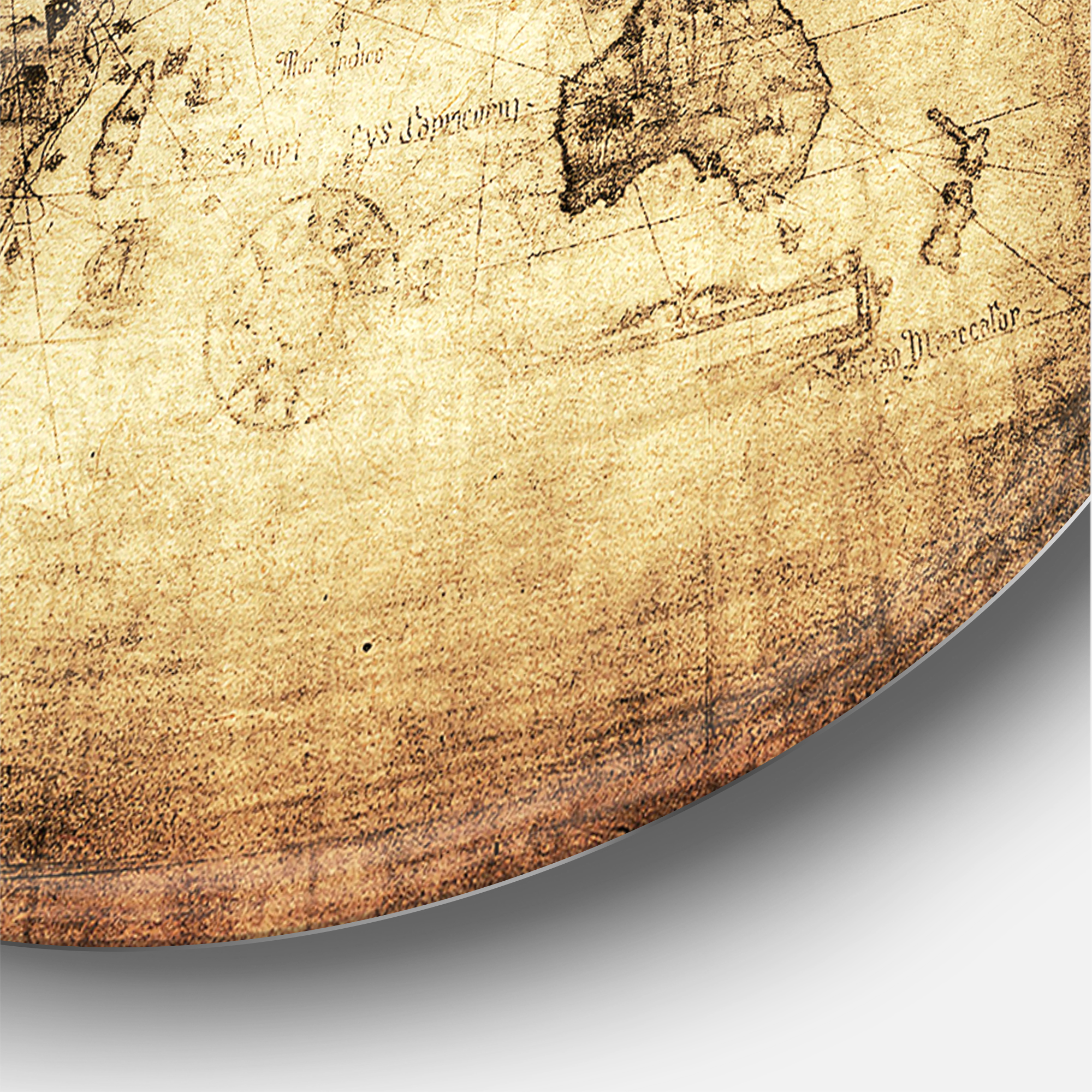 Designart 'Ancient World Map IV' Vintage Circle Metal Wall Art 36x36 - Disc of 36
